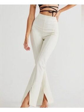 Free People Cream Front-Slit High-Rise Flare Pants size small